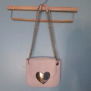 White Leather Gold Heart Crossbody Bag